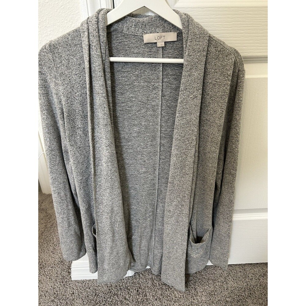 Loft Cardigan Sweater Gray Open Front Small S Minimalist Elegant Comfy Cozy